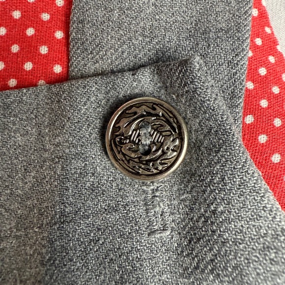 Vintage Girls 4T Jumper Dress Gray Pinafore Heart Embroidery 70s 80s Polka Dot - Picture 3 of 5